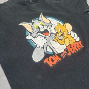 Tom And Jerry Graphic T Shirt Black Size L Crew Neck Large Cartoon Short Sleeve